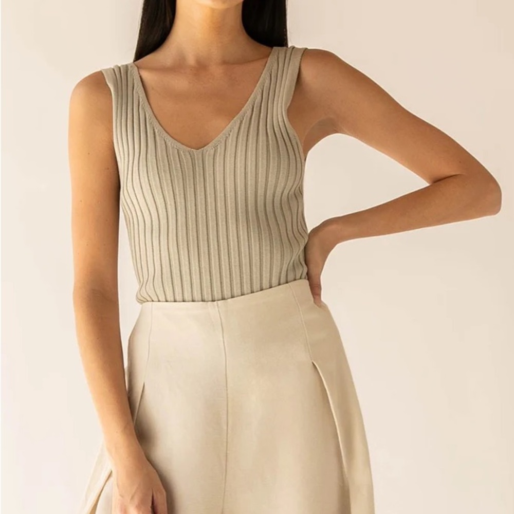 Oak + Fort Ribbed Tan Sleeveless Top